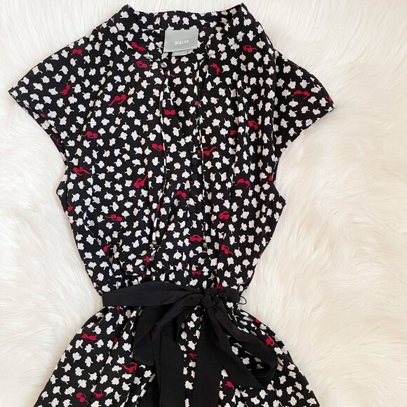 Anthropologie Maeve Black White Red Odilia Floral Sunglasses Short Sleeve Dress - Picture 2 of 10